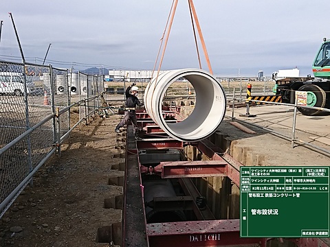 管布設工-鉄筋コンクリート管、吊り込み状況